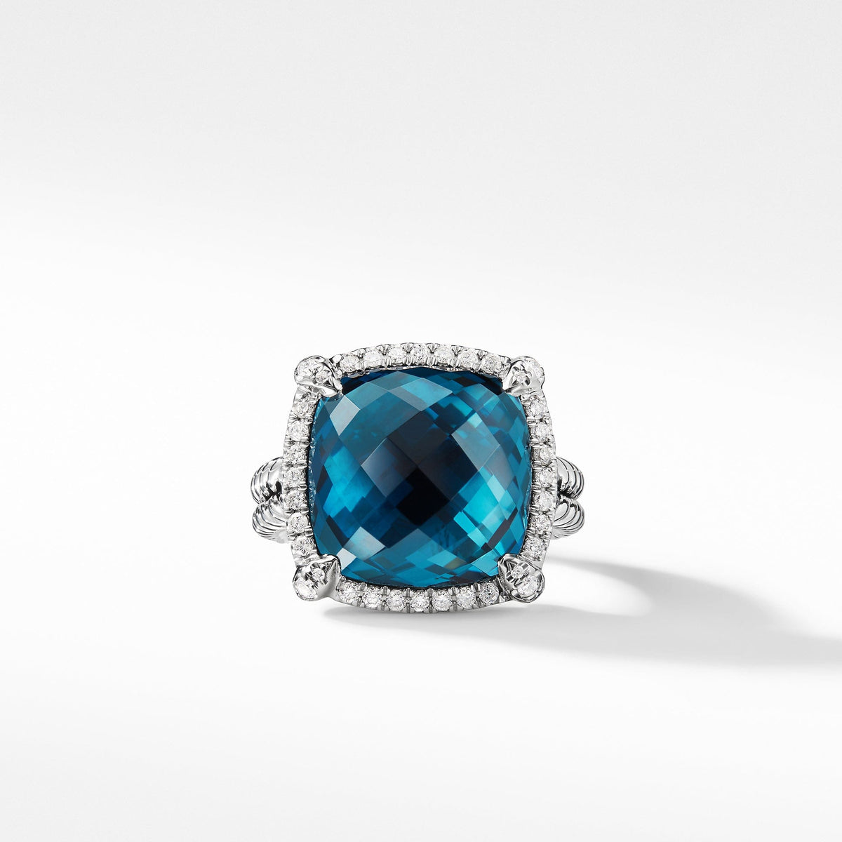 Chatelaine Pave Bezel Ring with Hampton Blue Topaz and Diamonds, 14mm