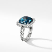 Chatelaine Pave Bezel Ring with Hampton Blue Topaz and Diamonds, 14mm