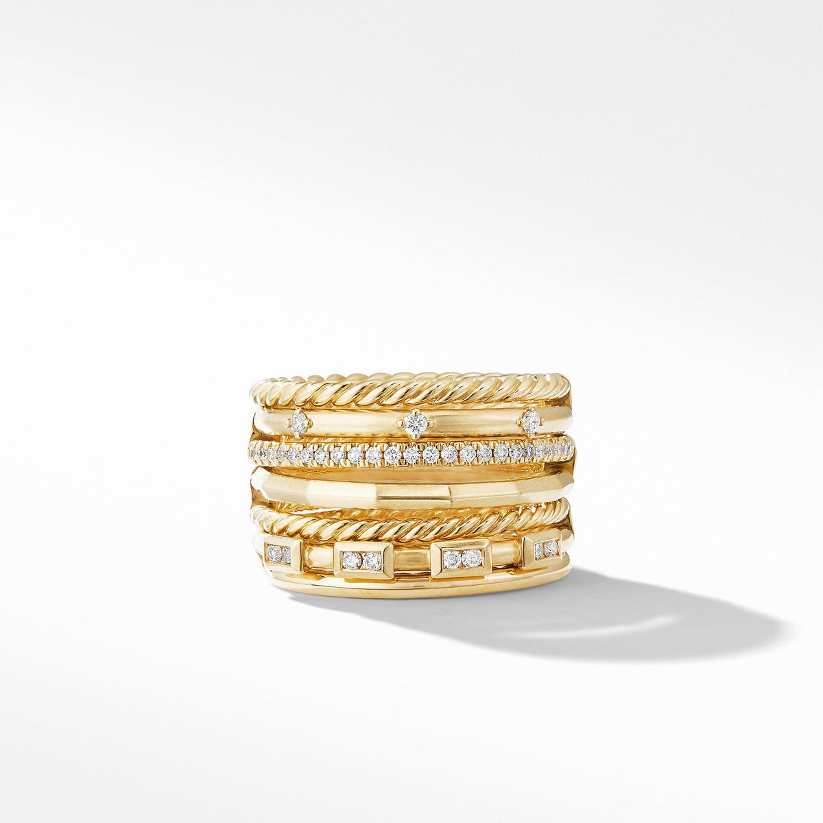 Stax Cable and Pavé Ring in 18K Yellow Gold