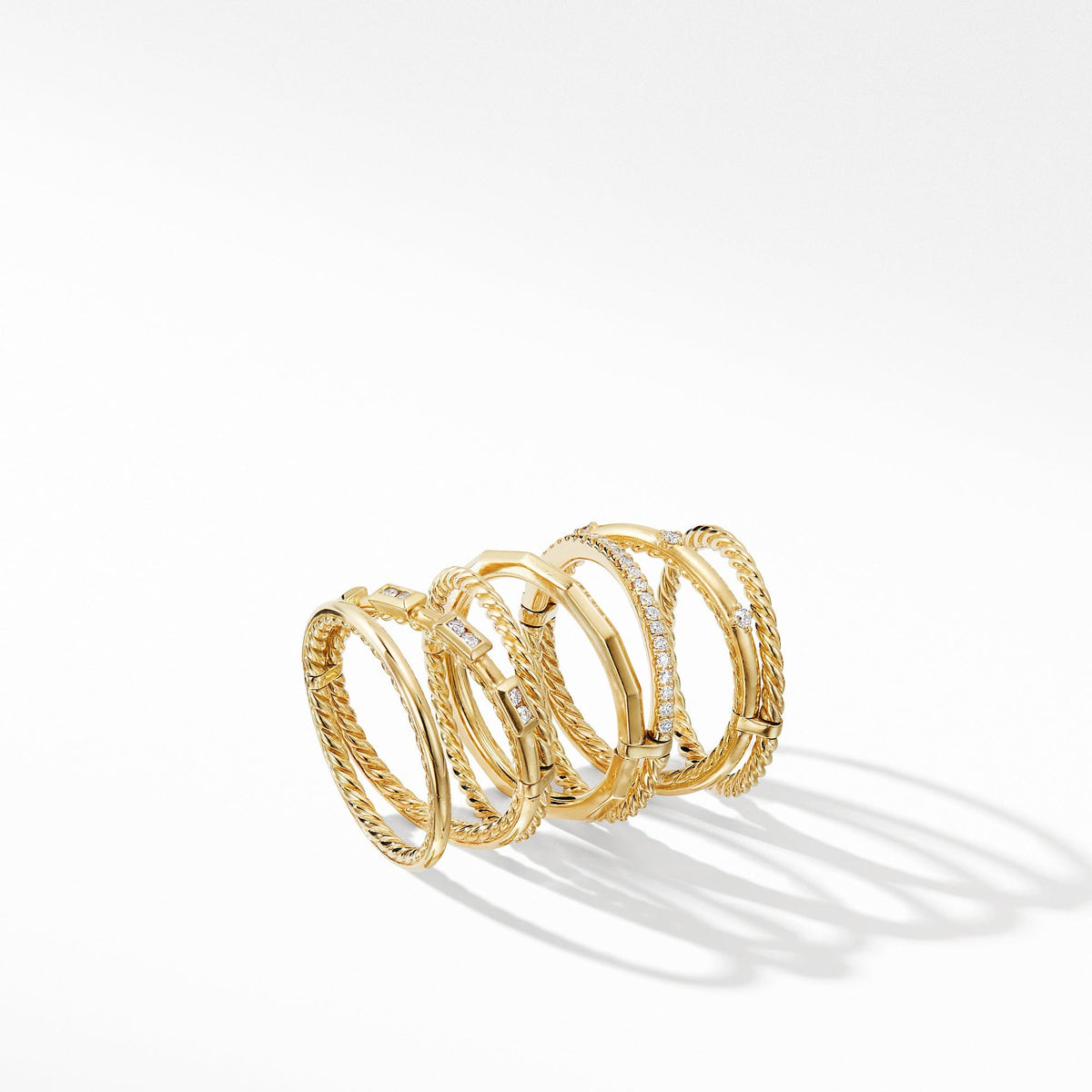 Stax Cable and Pavé Ring in 18K Yellow Gold