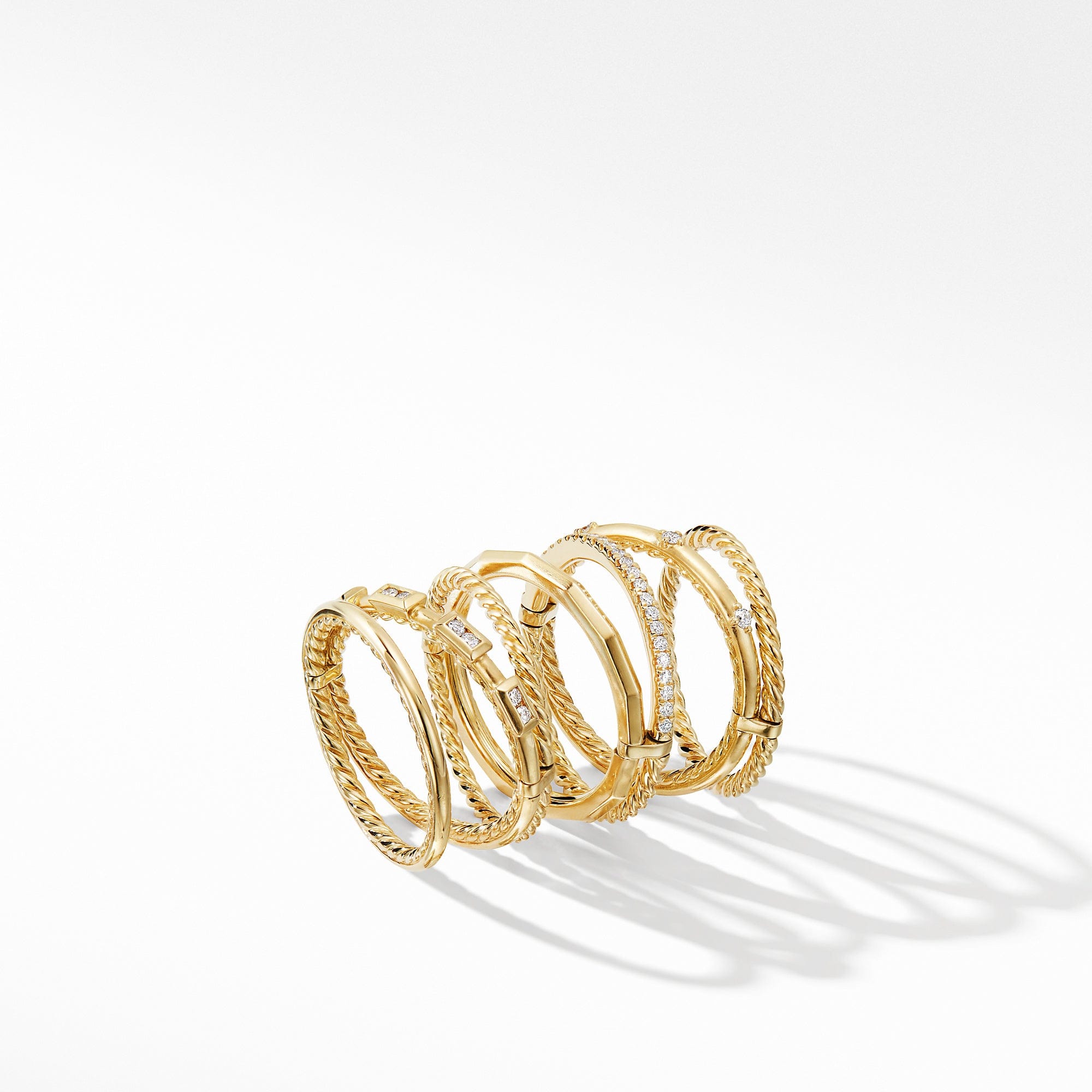Stax Cable and Pavé Ring in 18K Yellow Gold