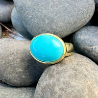 18K Yellow Gold Oval Arizona Turquoise Ring