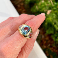 18K Yellow Gold Gypsy Aquamarine and Morganite Ring