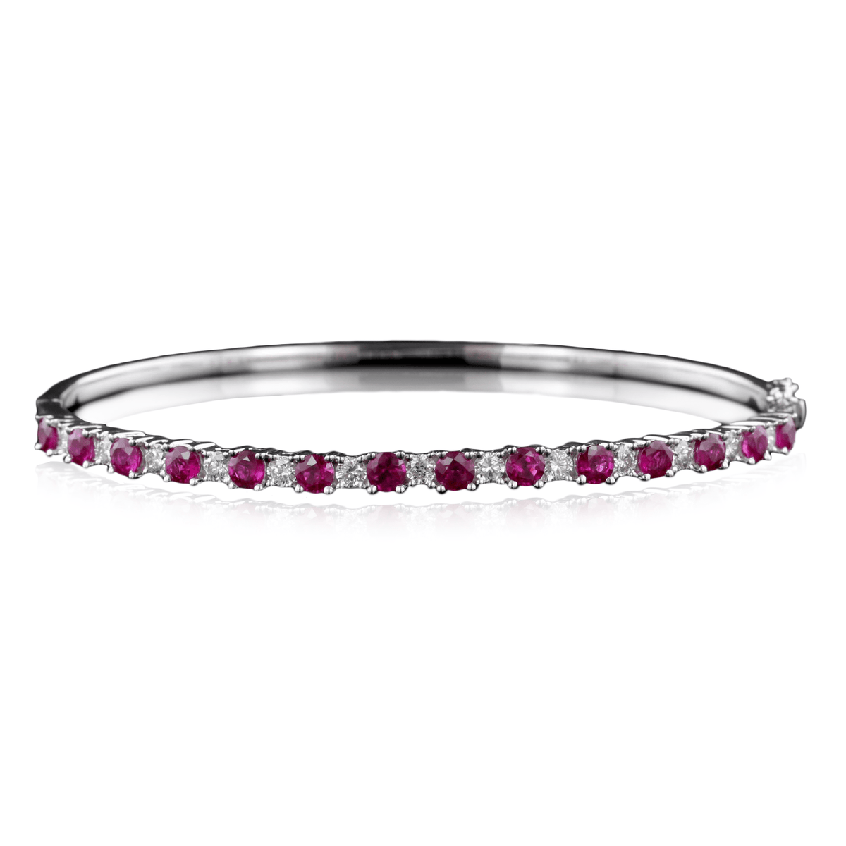 18K White Gold Ruby and Diamond Bangle