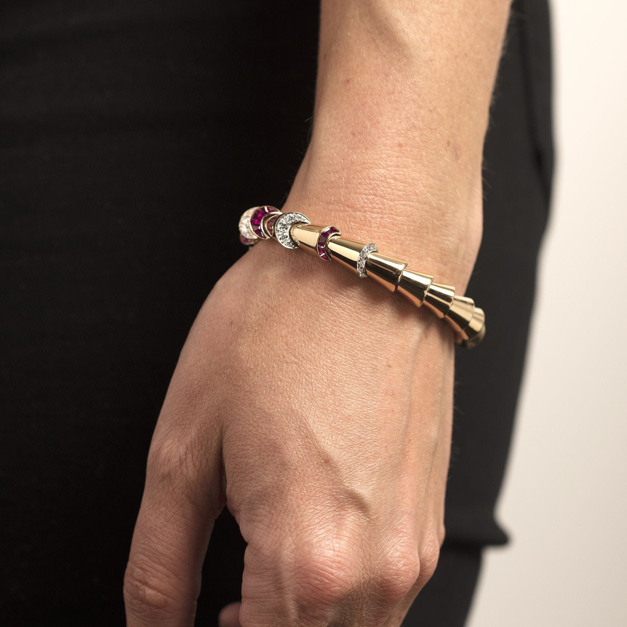 18K Yellow Gold and Platinum Ruby and Diamond Bracelet