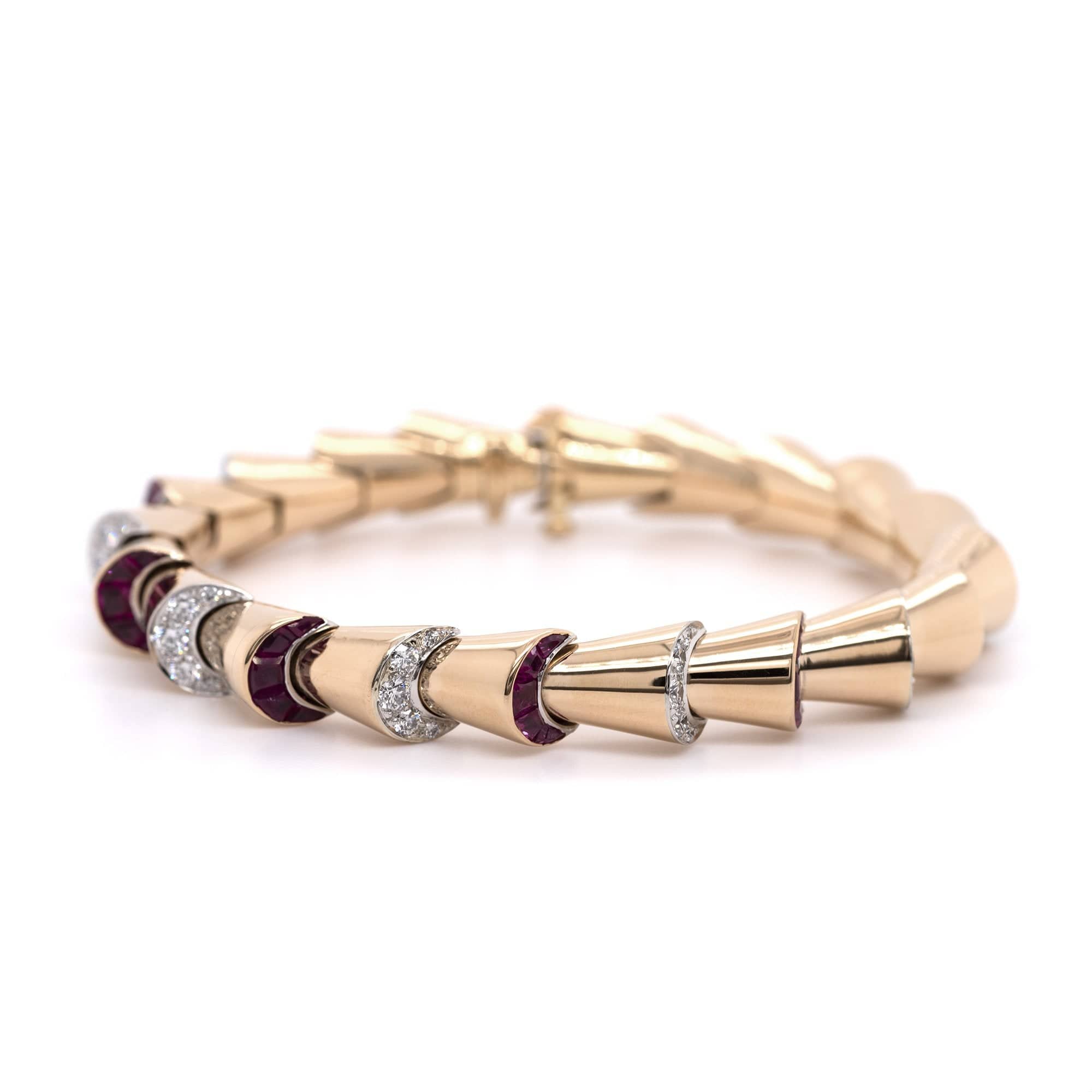18K Yellow Gold and Platinum Ruby and Diamond Bracelet