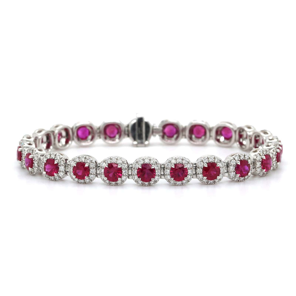 18K White Gold Ruby Diamond Halo Bracelet, 18k white gold, Long's Jewelers