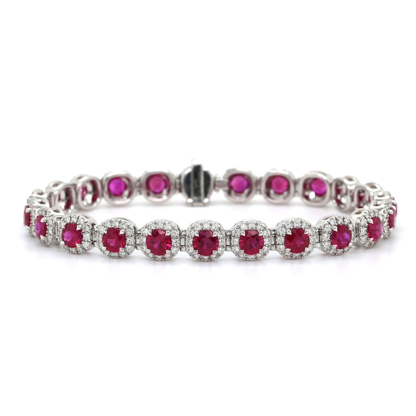 18K White Gold Ruby Diamond Halo Bracelet, 18k white gold, Long's Jewelers