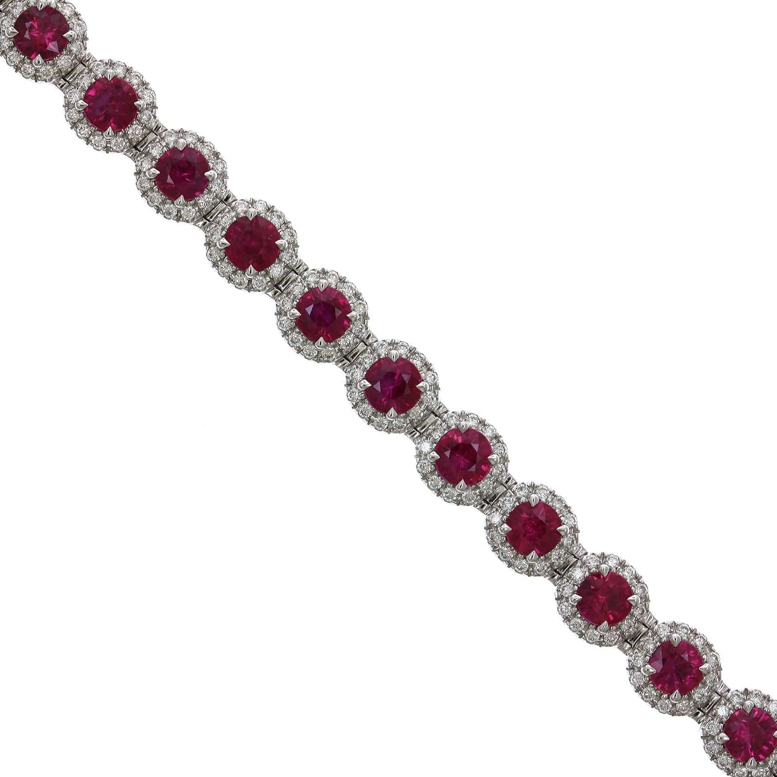 18K White Gold Ruby Diamond Halo Bracelet, 18k white gold, Long's Jewelers