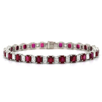 Platinum Emerald Cut Ruby and Diamond Bracelet, Platinum, Long's Jewelers