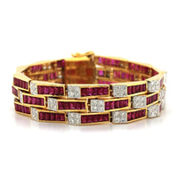 18K Yellow Gold French Cut Ruby and Diamond Bracelet, Long's Jewelers