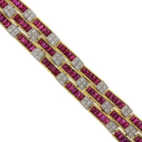 18K Yellow Gold French Cut Ruby and Diamond Bracelet, Long's Jewelers