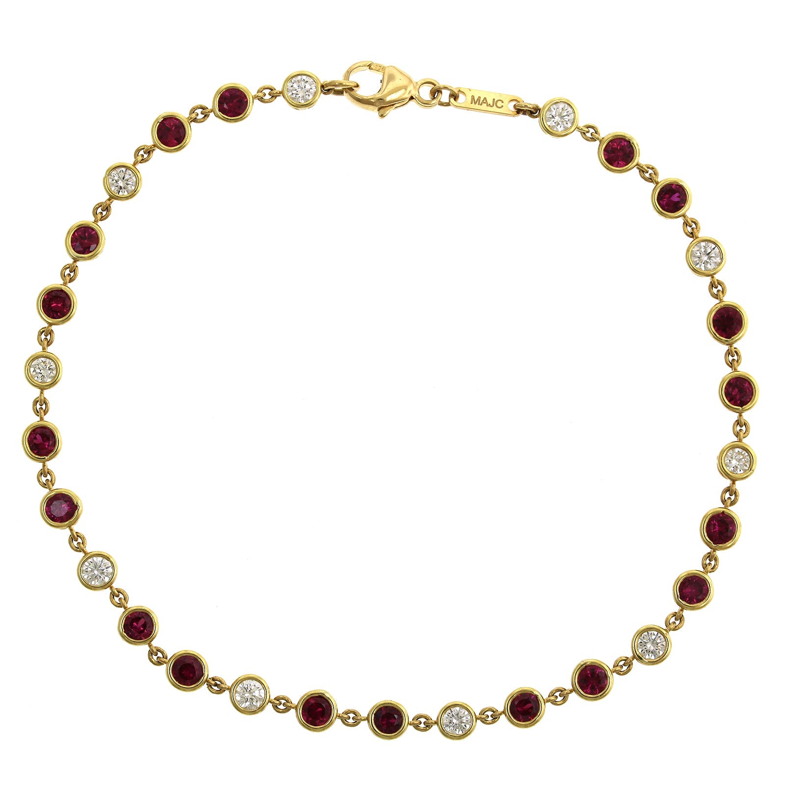 18K Yellow Gold Ruby and Diamond Bezel Set Bracelet, 18k yellow gold Long's Jewelry