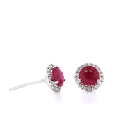 18K White Gold Ruby Diamond Halo Stud Earrings