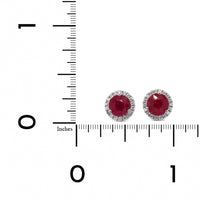 18K White Gold Ruby Diamond Halo Stud Earrings