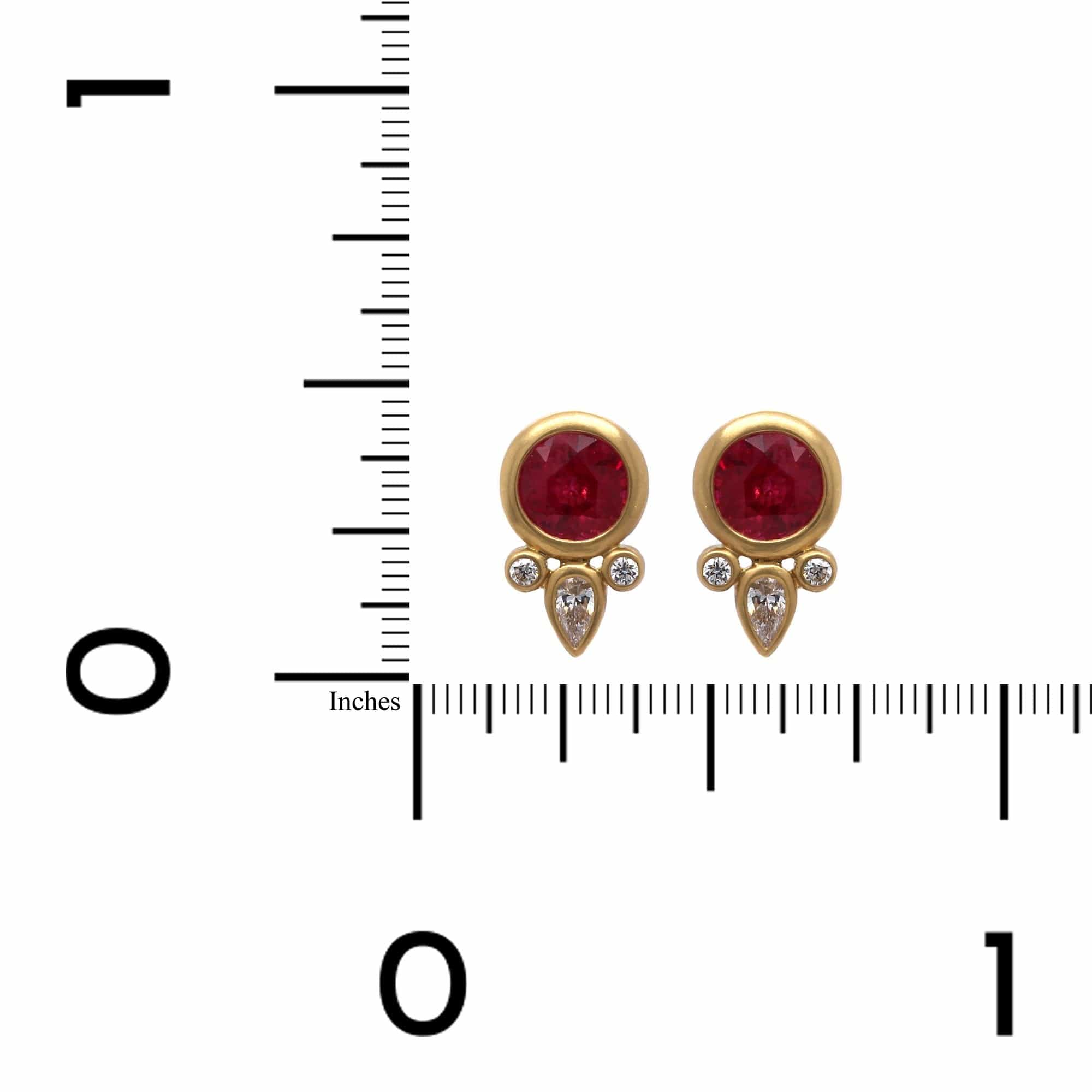 18K Yellow Gold Ruby Stud Earrings with Diamonds