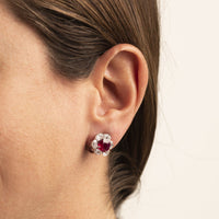 Platinum Ruby and Diamond Stud Earrings