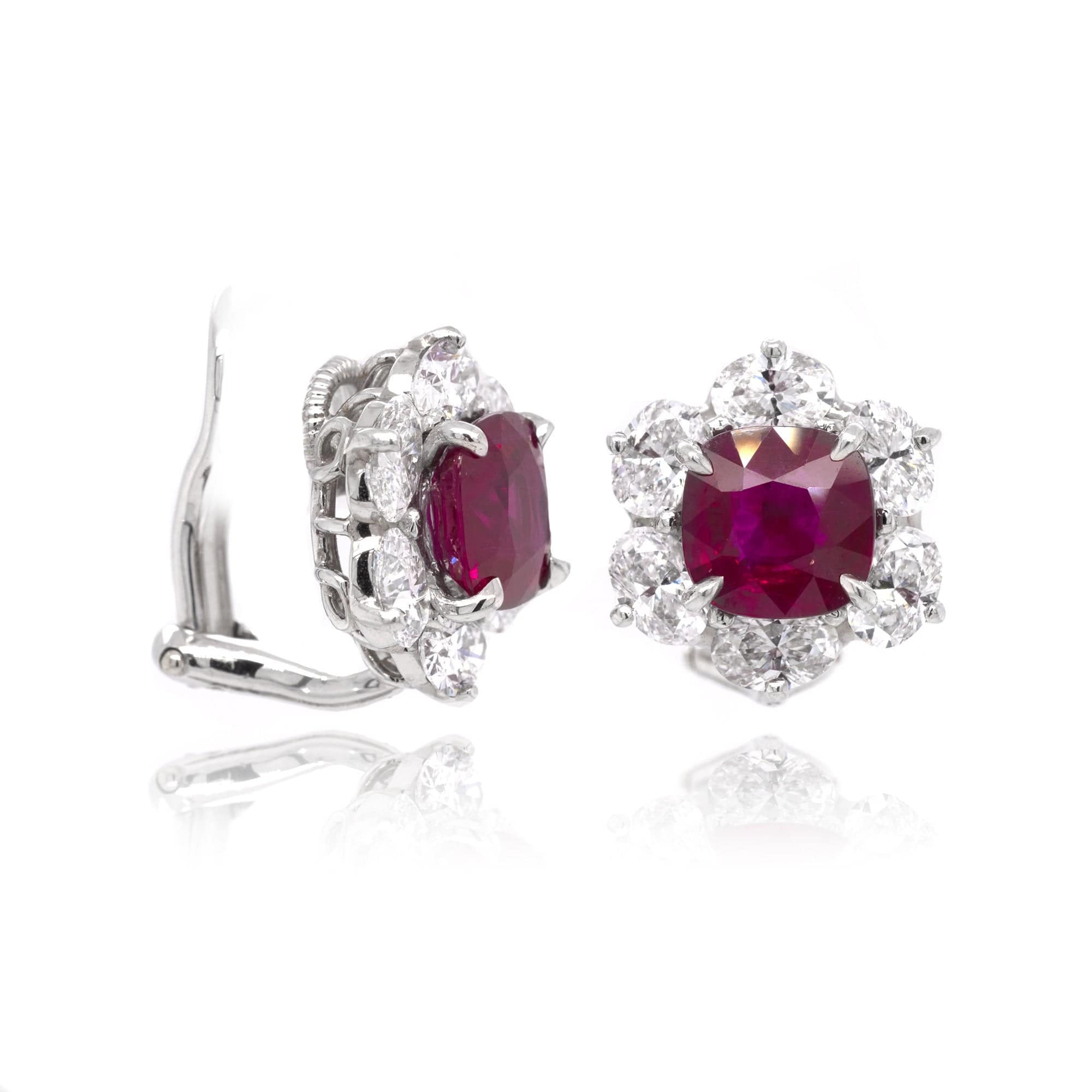 Platinum Ruby and Diamond Stud Earrings