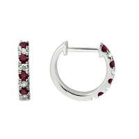 14K White Gold Ruby and Diamond Huggie Earrings, 14k white gold, Long's Jewelers