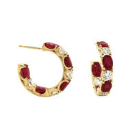 18K Yellow Gold Ruby and Diamond Huggie Earrings