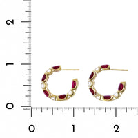 18K Yellow Gold Ruby and Diamond Huggie Earrings