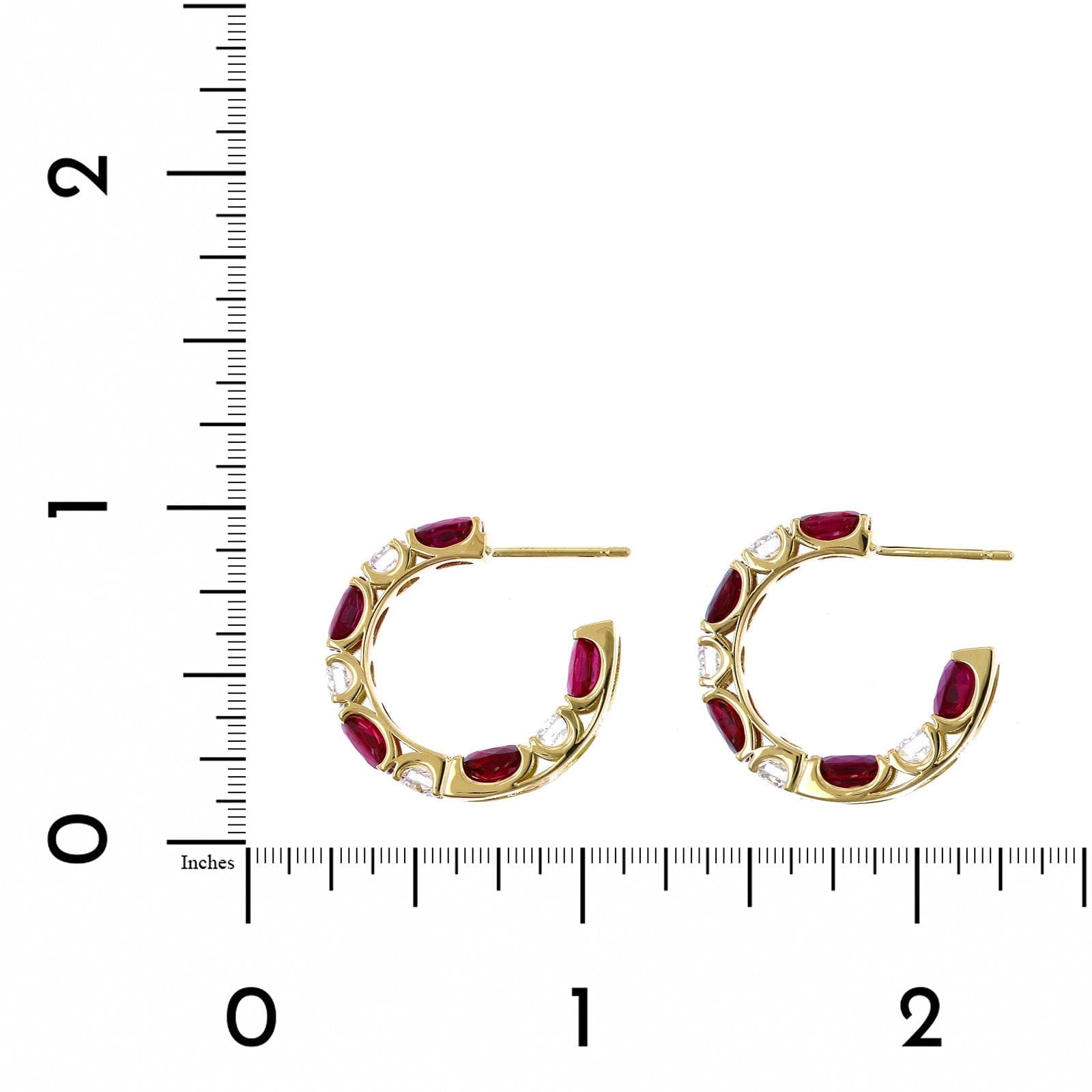 18K Yellow Gold Ruby and Diamond Huggie Earrings