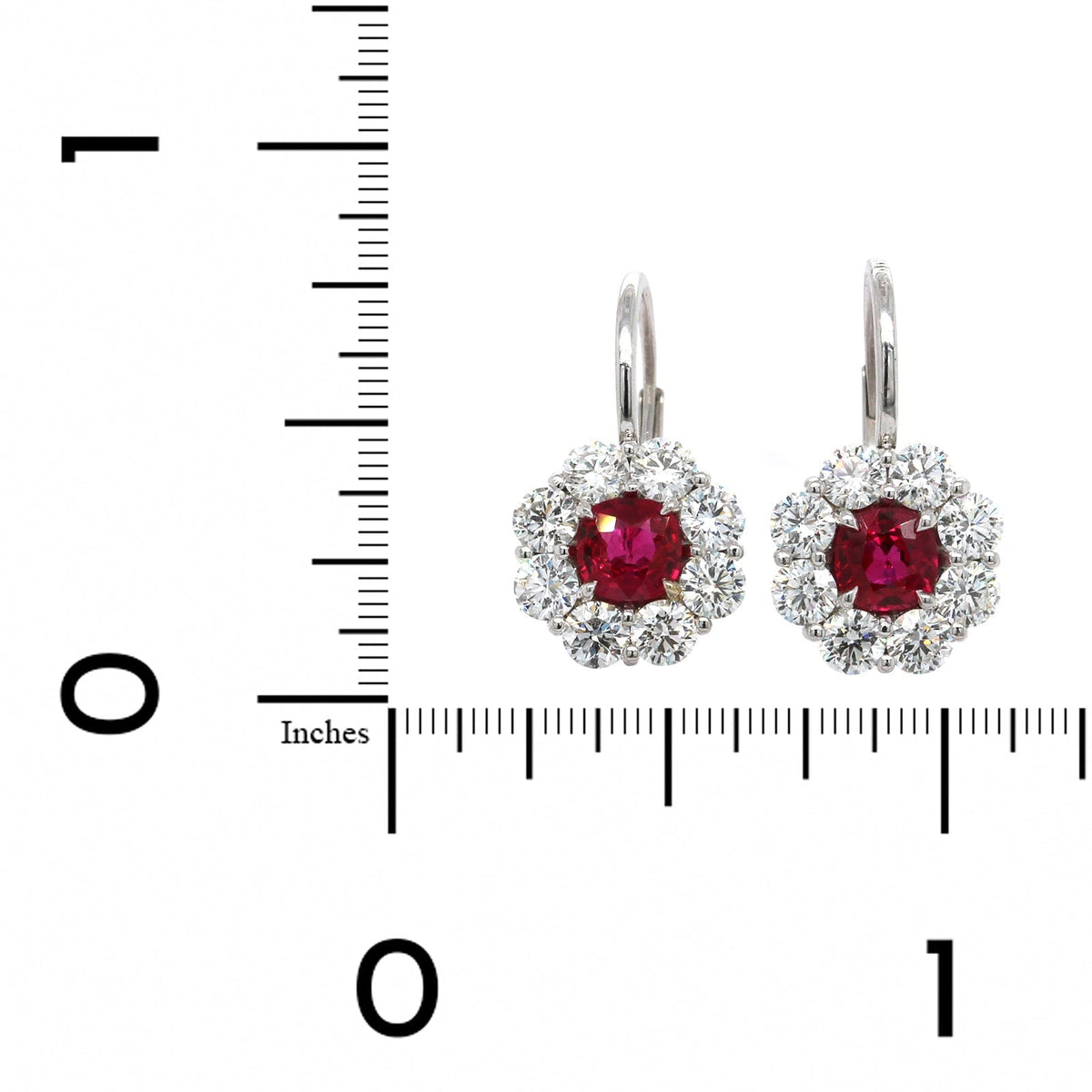 Platinum Ruby Diamond Halo Drop Earrings
