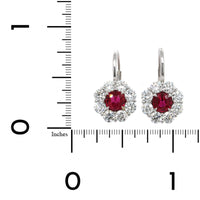 Platinum Ruby Diamond Halo Drop Earrings