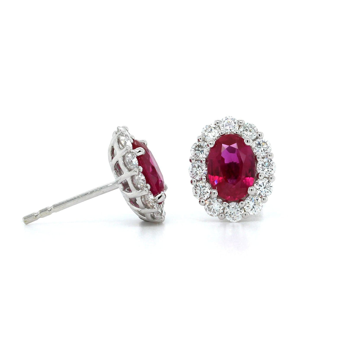 14K White Gold Ruby Diamond Halo Stud Earrings