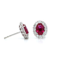 14K White Gold Ruby Diamond Halo Stud Earrings