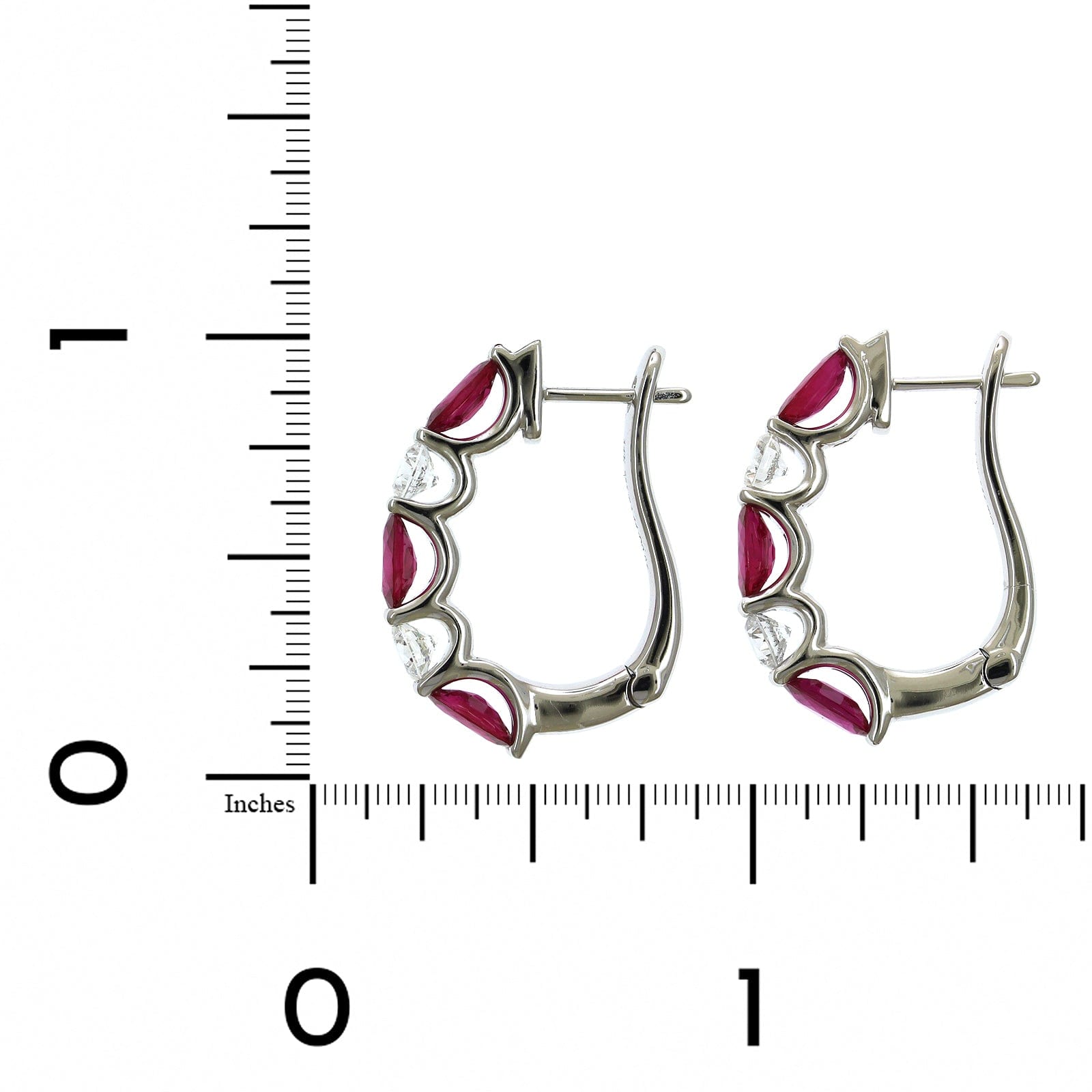 14K White Gold Oval Ruby and Diamond Hoop Earrings
