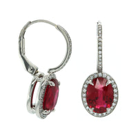 Platinum Oval Ruby Diamond Halo Drop Earrings, Platinum, Long's Jewelers