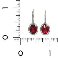 Platinum Oval Ruby Diamond Halo Drop Earrings, Platinum, Long's Jewelers