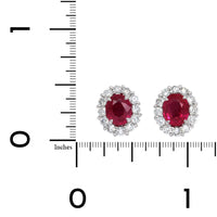 Platinum Oval Ruby and Diamond Halo Stud Earrings