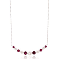 18K White Gold Diamond and Ruby Curve Bar Necklace
