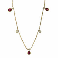 14K Yellow Gold Ruby and Diamond Dangle Necklace