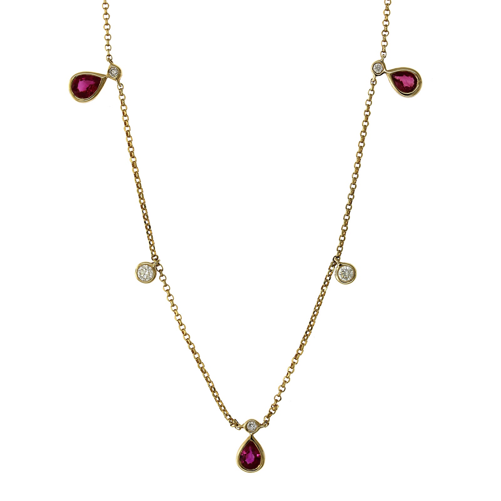 14K Yellow Gold Ruby and Diamond Dangle Necklace