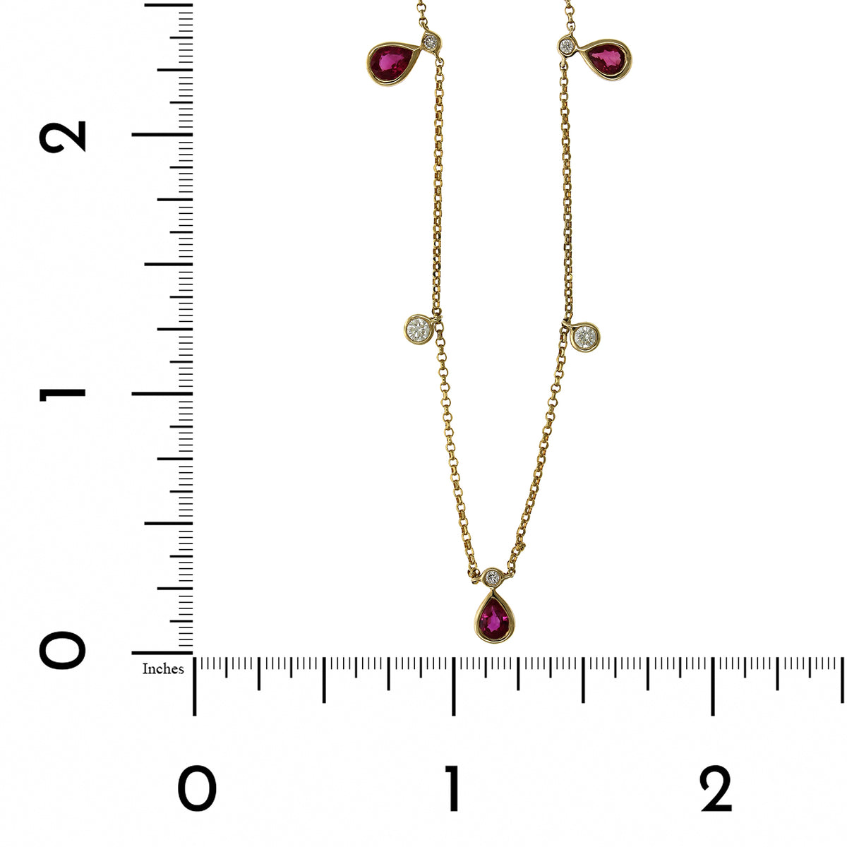 14K Yellow Gold Ruby and Diamond Dangle Necklace