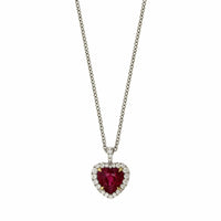18K White and Yellow Gold Heart Shape Ruby Diamond Halo Necklace