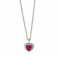 18K White and Yellow Gold Heart Shape Ruby Diamond Halo Necklace