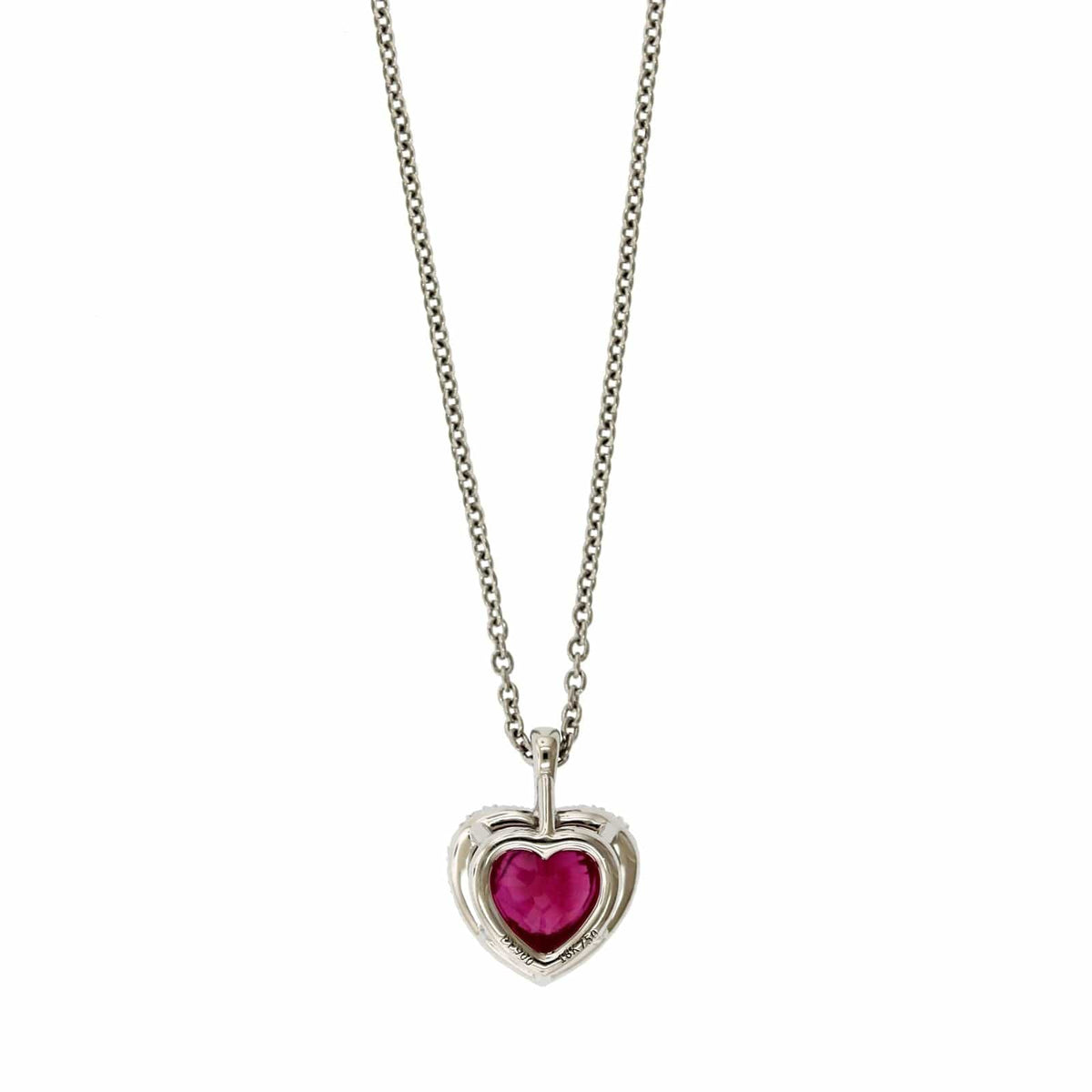 18K White and Yellow Gold Heart Shape Ruby Diamond Halo Necklace