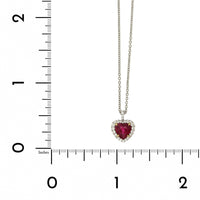 18K White and Yellow Gold Heart Shape Ruby Diamond Halo Necklace