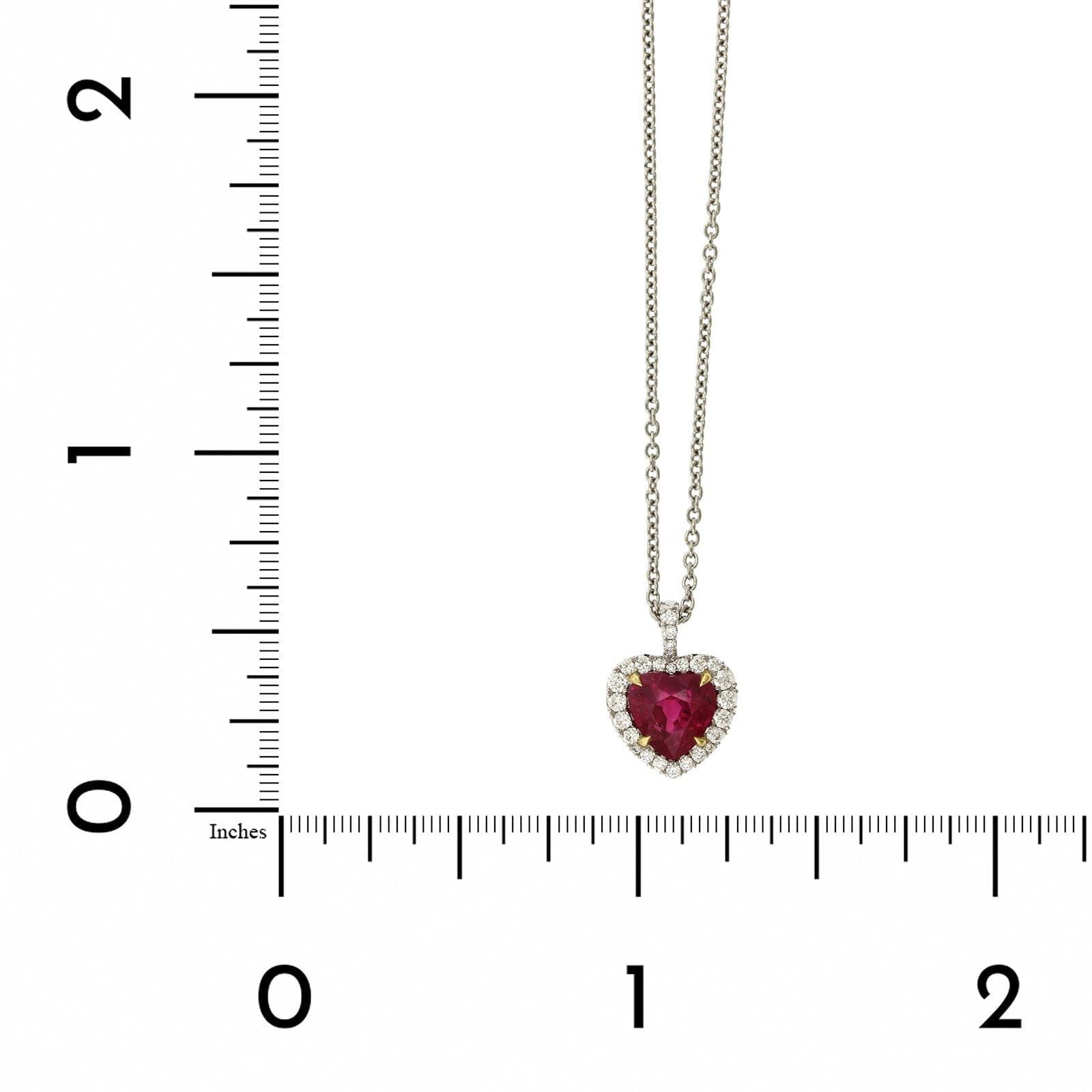 18K White and Yellow Gold Heart Shape Ruby Diamond Halo Necklace