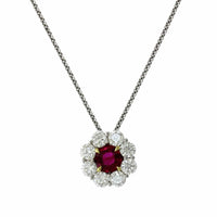 18K White Gold Ruby Diamond Halo Pendant, 18k white and yellow gold, Long's Jewelers