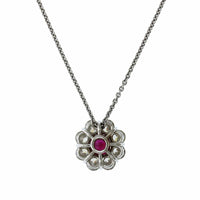 18K White Gold Ruby Diamond Halo Pendant