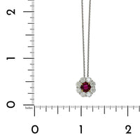18K White Gold Ruby Diamond Halo Pendant