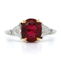 Platinum Oval Ruby Diamond 3 Stone Ring