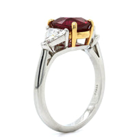 Platinum Oval Ruby Diamond 3 Stone Ring