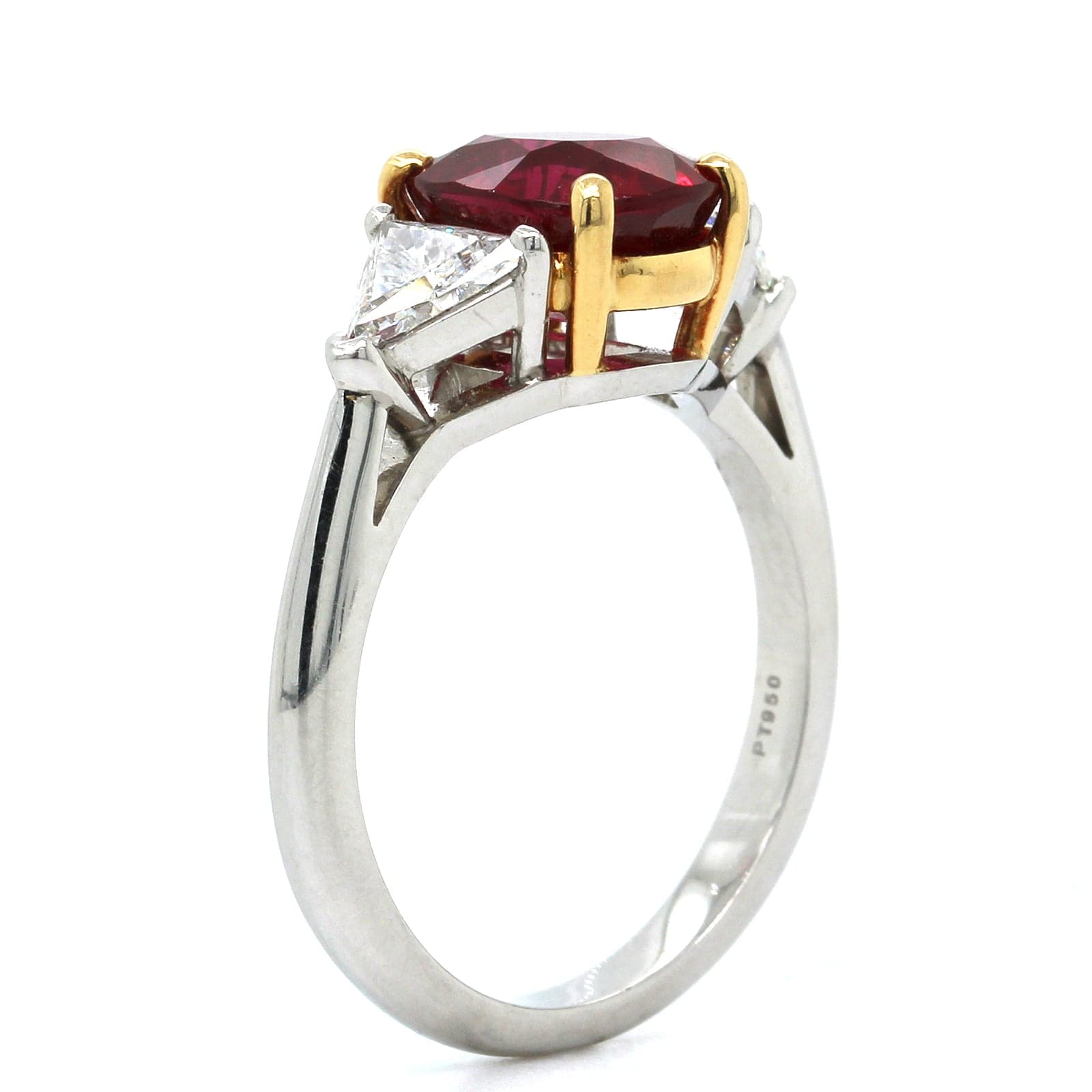 Platinum Oval Ruby Diamond 3 Stone Ring