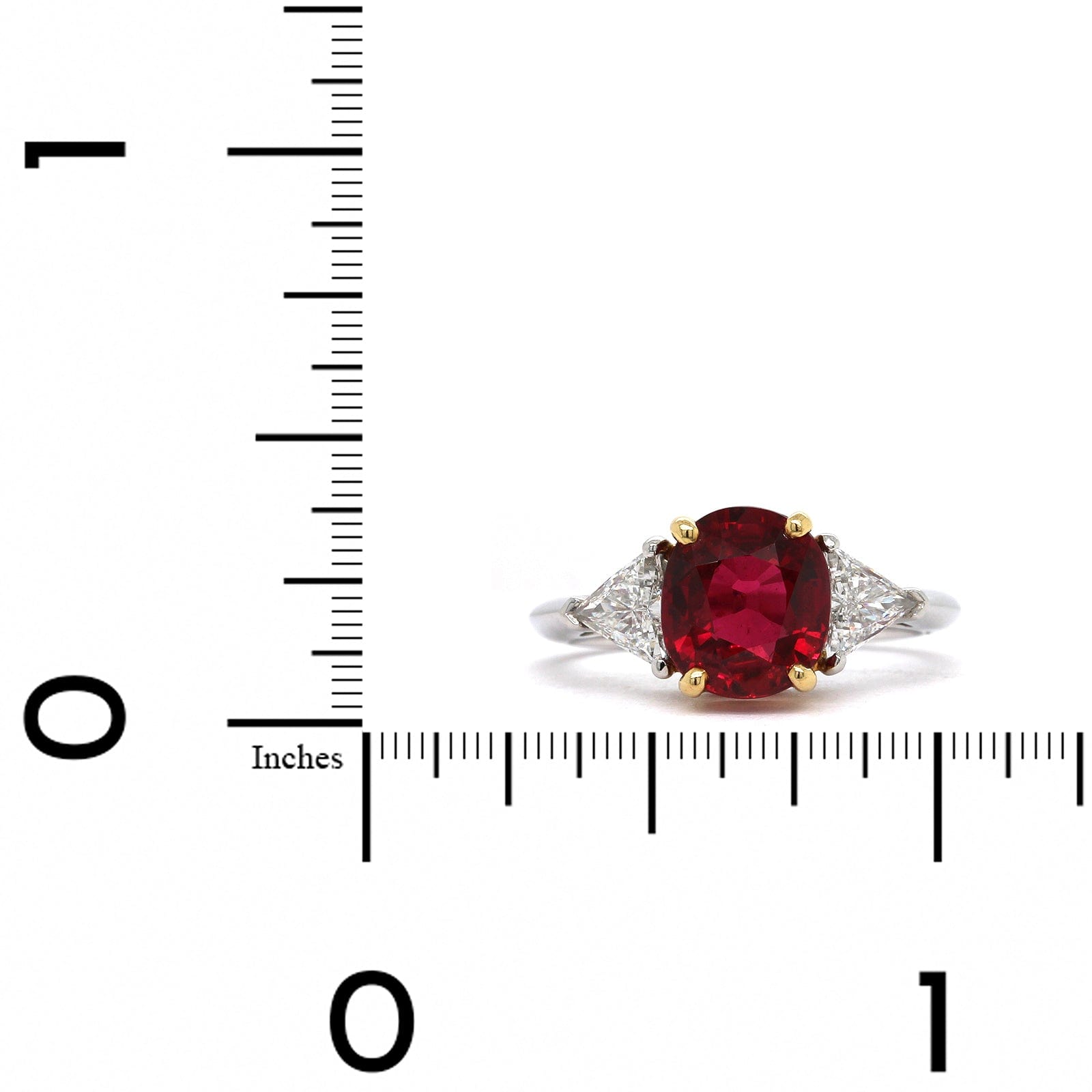 Platinum Oval Ruby Diamond 3 Stone Ring